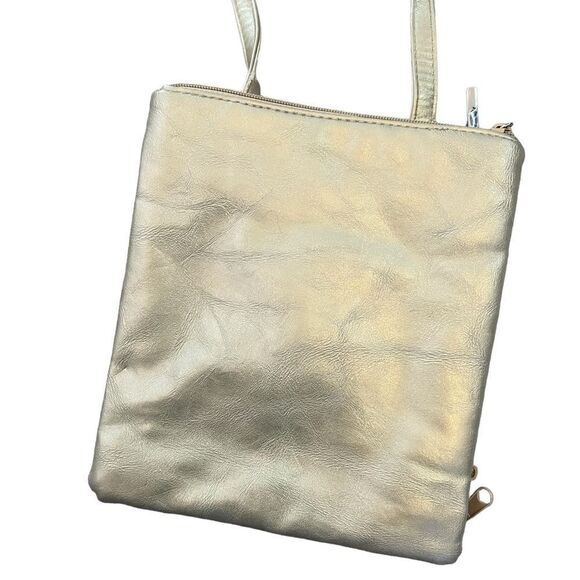 Metallic Gold Multi Pocket Zip Close Adjustable Strap Cross Body Purse Bag - Picture 3 of 8